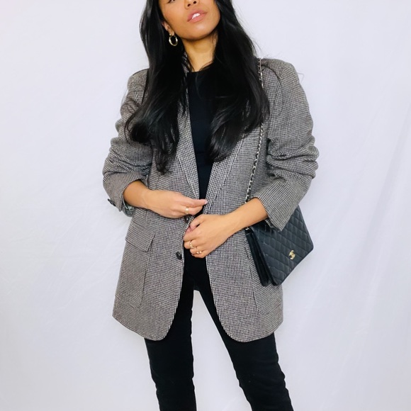 Vintage | 100% Pure Wool Checkered Single Breasted Oversized Blazer - Picture 9 of 12